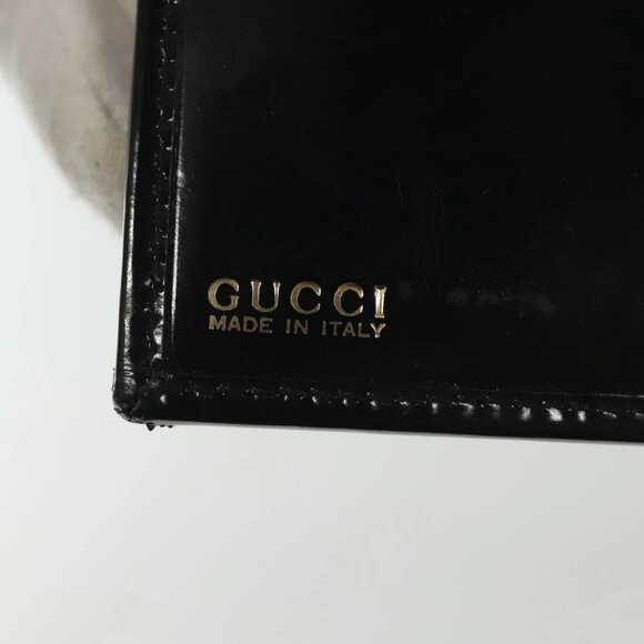GUCCI Bifold Wallet Enamel Black Gold 035 2184 1909 0 Auth am8936 - Picture 12 of 16